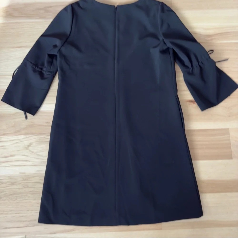 Lafayette 148 Dress Size M 3/4 Sleeve Shift Black Tie Sleeves Tech Cloth Pockets - Picture 10 of 11